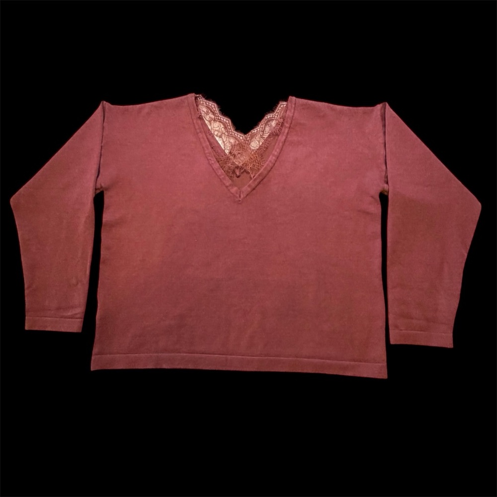 Cozy V-Neck Sweater with Lace Detail on back